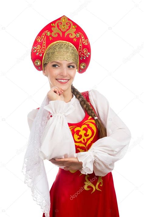 Beautiful Smiling Russian Girl In Folk Costume — Stock Photo