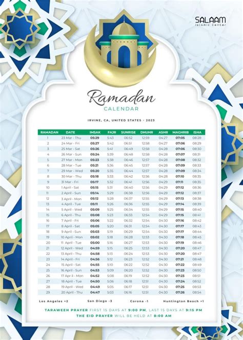 2023 Ramadan Calendar Salaam Islamic Center