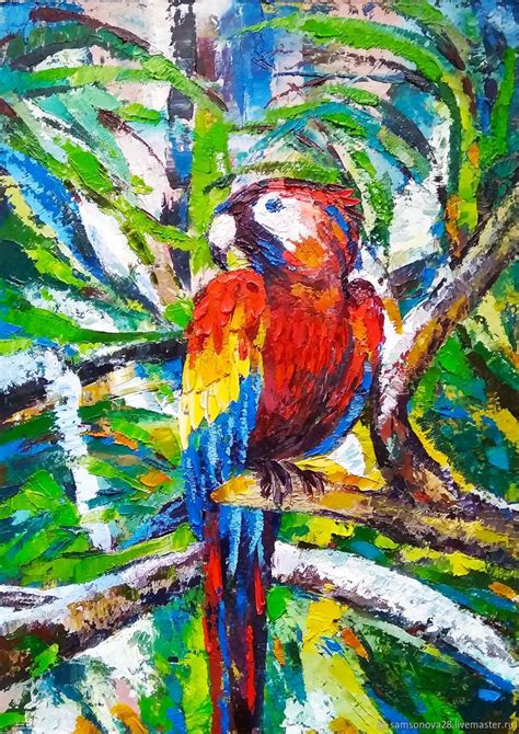 Картина с попугаем Важная Птица масло купить на Ярмарке Мастеров