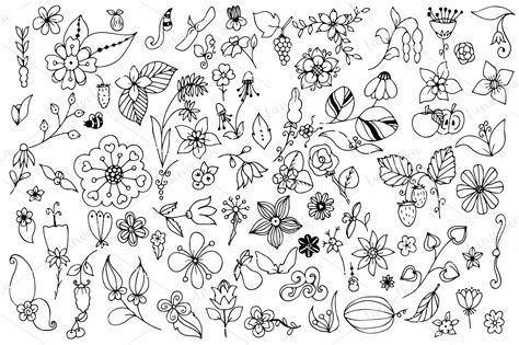 Doodle Art Nature Elements Set By Tanvetka On Creativemarket Doodle