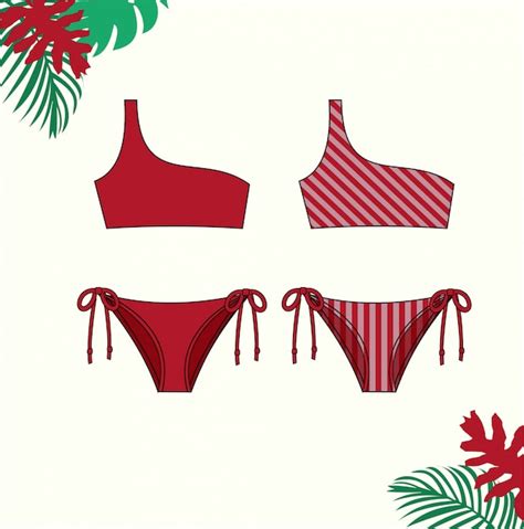 Ilustración de bikini de mujer traje de baño bikini rojo para el verano plantilla de dibujo