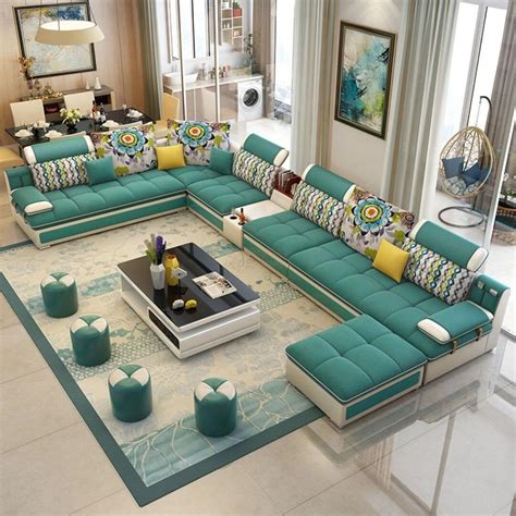 Luxury Modern U Shaped Sectional Fabric Sofa Set With Ottoman Living
