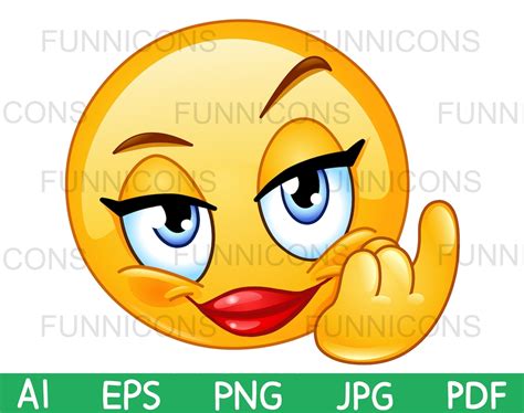 Clipart Cartoon Of A Flirty Female Emoji Emoticon Instant Download Etsy