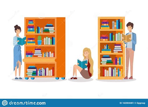 Group Of Students Reading Books In The Library Stock Vector