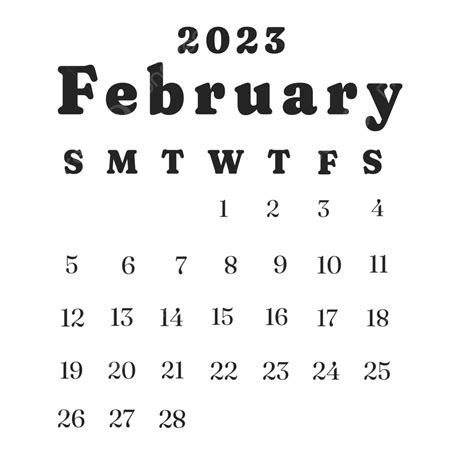 February 2023 Monthly Calendar Template February Monthly Simple Png