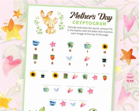 Mothers Day Games Cryptogram Games For Kids Printable Etsy
