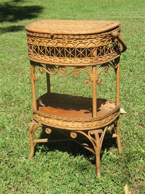 Natural Antique Victorian Wicker Sewing Stand Circa 1890s From
