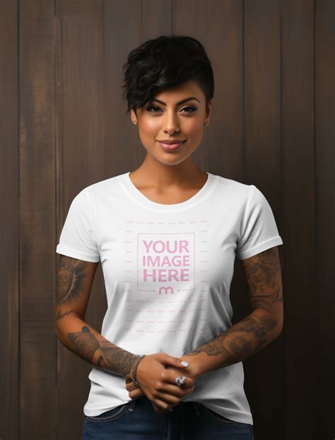 Short Haired Girl With Round Collar T Shirt Mockup Generator