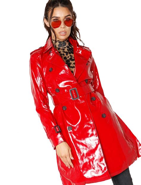 Vinyl Trench Coat In Red From Missy Empire Patent Trench Coats