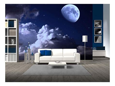 Wall26 Night Sky With The Moon Clouds And Stars Removable Wall Mural