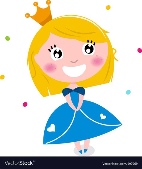 Cute Little Cartoon Princess Isolated On White Vector Image