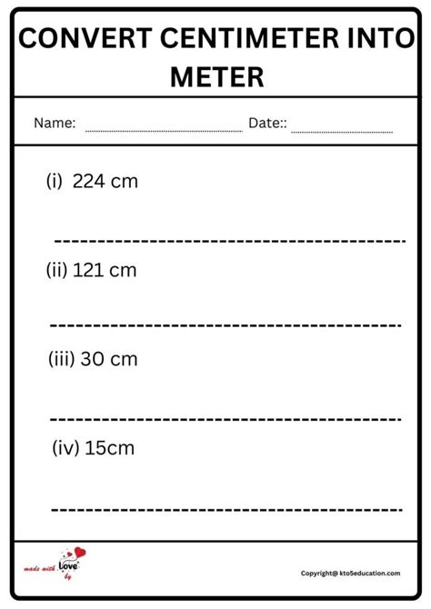Convert Centimeter Into Meter Worksheet 2 Free Download