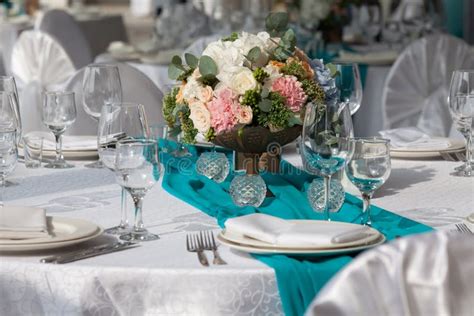 Elegance Table Set Up For Wedding In The Restaurant Stock Image Image