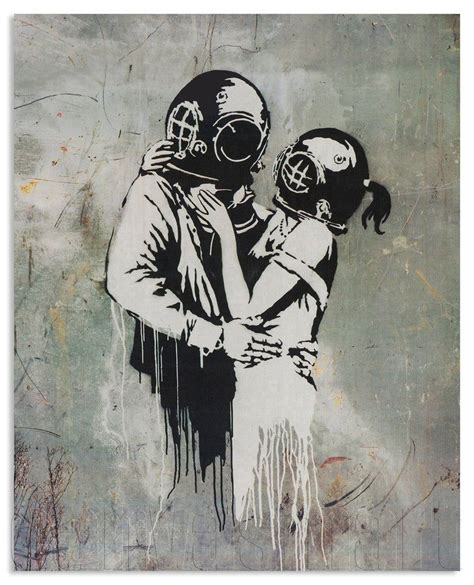 Kissing Divers Think Tank Banksy Graffiti Spray Painting Etsy