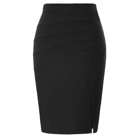 Kk Women Solid Color Split Design Stretch Skirt Office Lady Work Wear Elegant Sexy Chic Shirred