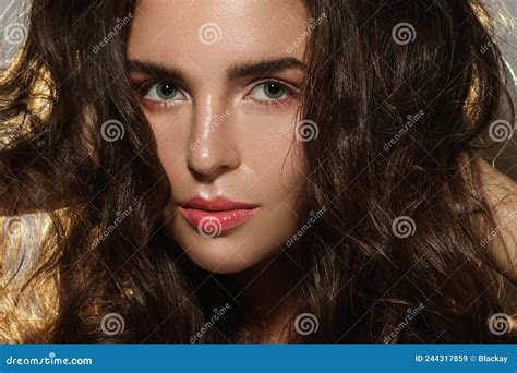 Portrait Of Woman With A Beautiful Curly Hair Stock Image Image Of
