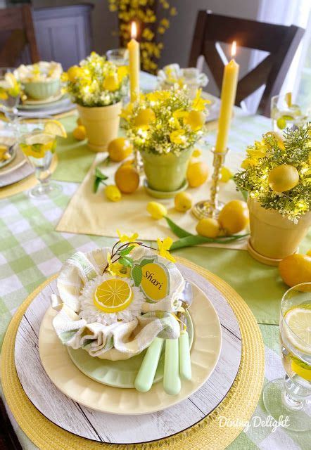 Dining Delight Mothers Day Lemon Themed Tablescape Yellow Dinner