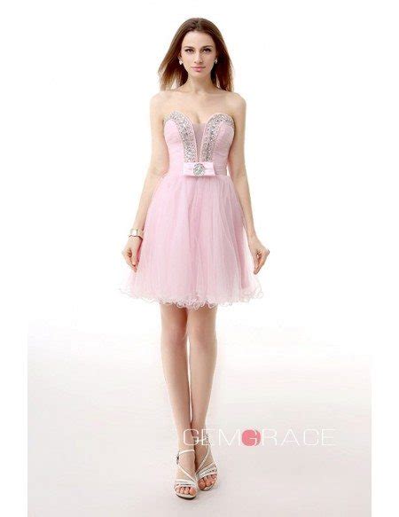 A Line Sweetheart Short Tulle Prom Dress With Beading Yh0061 125