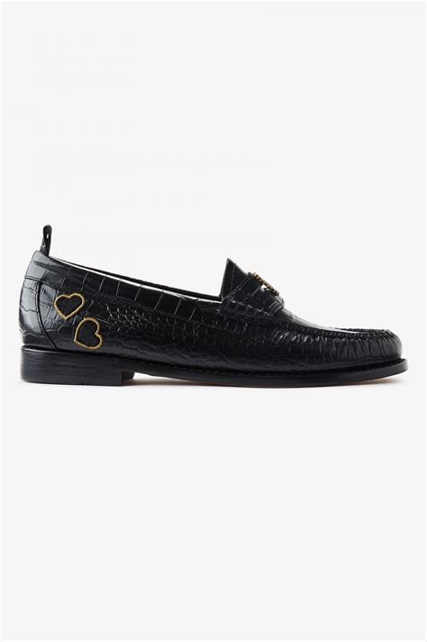 Embossed Leather Penny Loafer Black Amy Winehouse Foundation