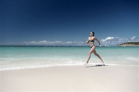 Woman In Bikini Running On Sea Beach Stock Photo Image Of Relaxing