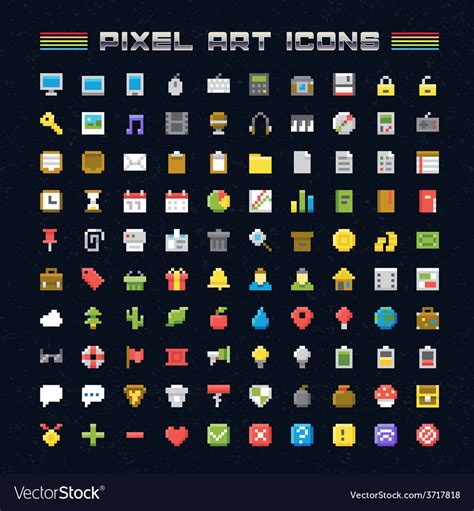 Pixel Art Icons Royalty Free Vector Image Vectorstock