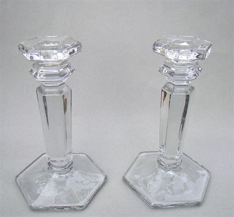 Pair Of Art Deco Pressed Glass Candlesticks C 1930 Oct77 La43740