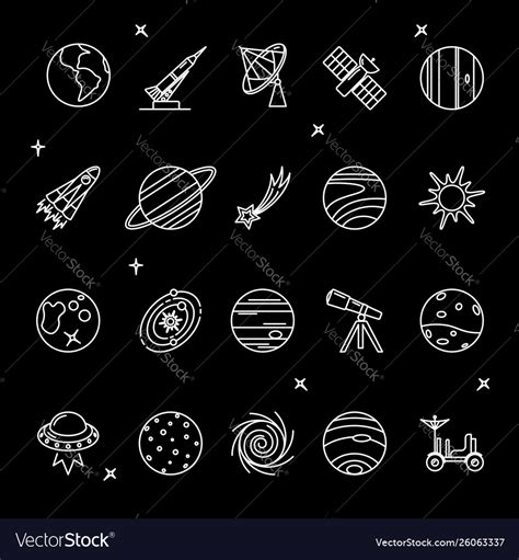 Space Icons Set In Thin Line Style Royalty Free Vector Image