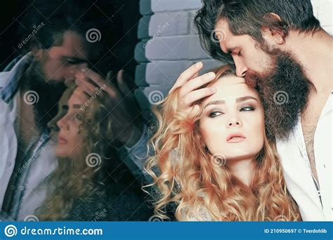Couple In Love Desire Sensuality Seduction Concept Man With Beard