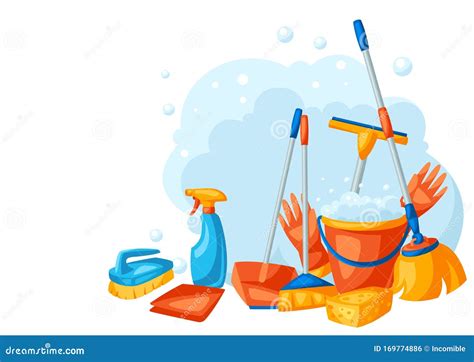 Housekeeping Background With Cleaning Items Cartoon Vector