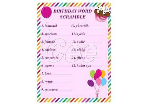 Instant Download Printable Kids Birthday Party Game Pdf Printable