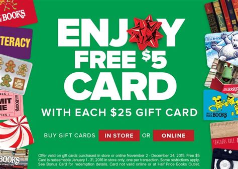 Gift cards can be used on titles from any category, featured items, collectibles, textbooks, and dvds. Half Price Books~ Get a FREE $5 Gift Card With Each $25 Gift Card Purchase - My DFW Mommy