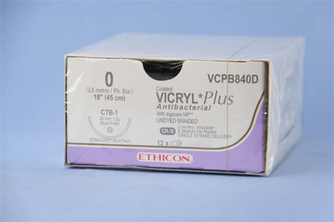 Ethicon Suture Vcpb840d 0 Vicryl Plus Antibacterial Undyed 8 X 18