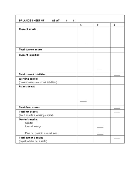 Simple Balance Sheet Example Free Download