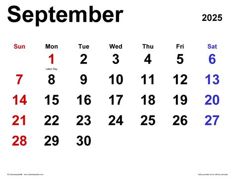 September 2025 Calendar Templates For Word Excel And Pdf