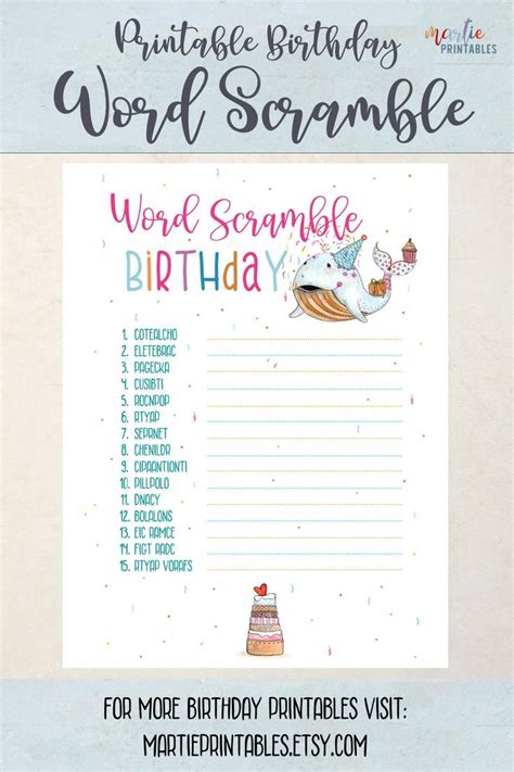Printable Birthday Puzzle Word Scramble Game For Kids Or Etsy In 2022