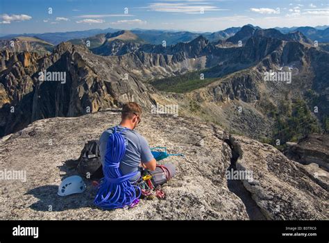 Canada British Columbia Cathedral Provincial Park A Climber Rests On
