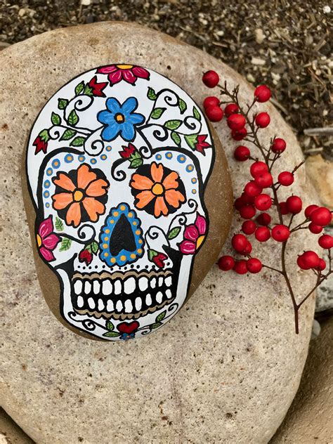 Sugar Skull Painted Rock Calavera Day Of The Dead Schädel Malerei
