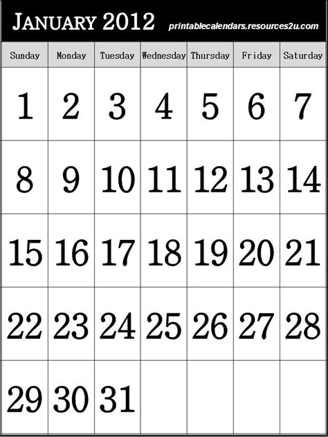 2012 Calendar Templates Free Printable