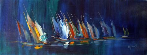 Abstract Sailing Boats Original Oil Painting Canvas 16