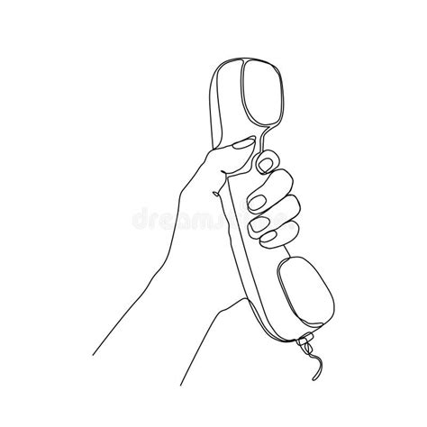 Continuous Line Drawing Of Human Hand Holding Old Telephone Vintage