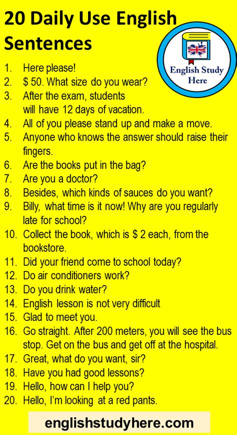 English 20 Daily Use Sentences Daily Use Example Phrases Some