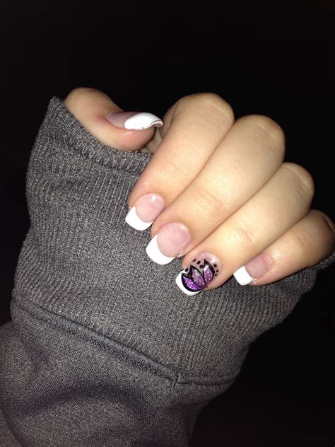 French Tip With Purple Flower Accent Nail Accent Nail Designs