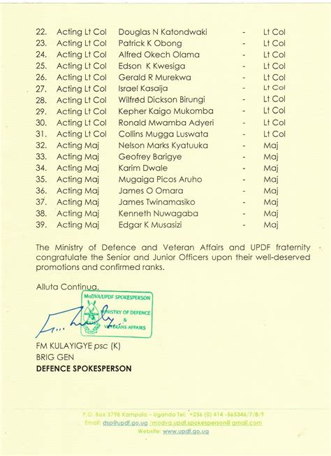 Promotions And Confirmation Of Ranks In UPDF – UPDF