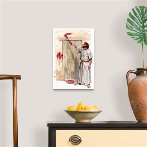 Illustration Of Israelite Man Painting Blood Of Passover Lamb On Wooden