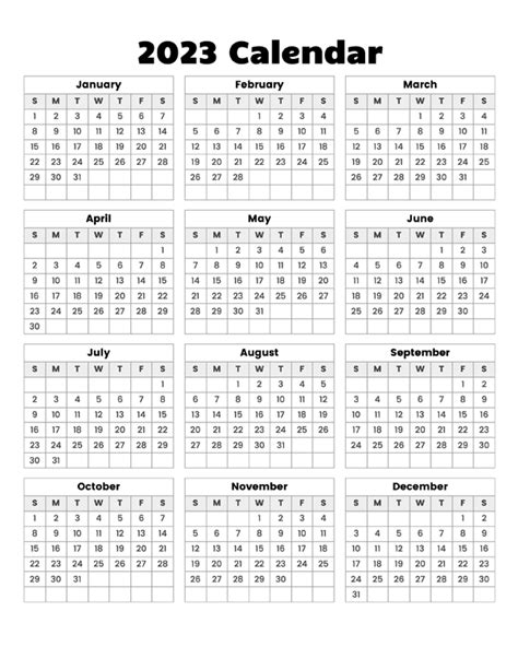 2023 Year At A Glance Calendar Printable Free