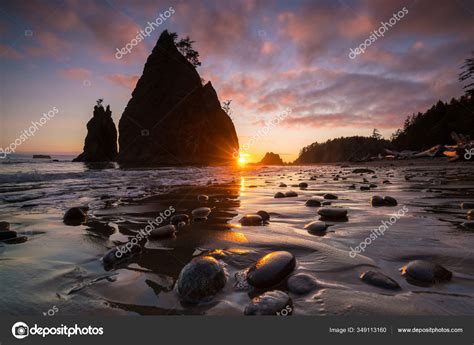 Puesta Sol Playa Rialto Parque Nacional Olímpico Washington Fotografía