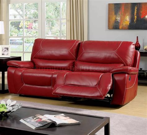 Red leather recliner chair with matching footstool. Newburg Reclining Sofa CM6814RD in Red Leather Match w/Options