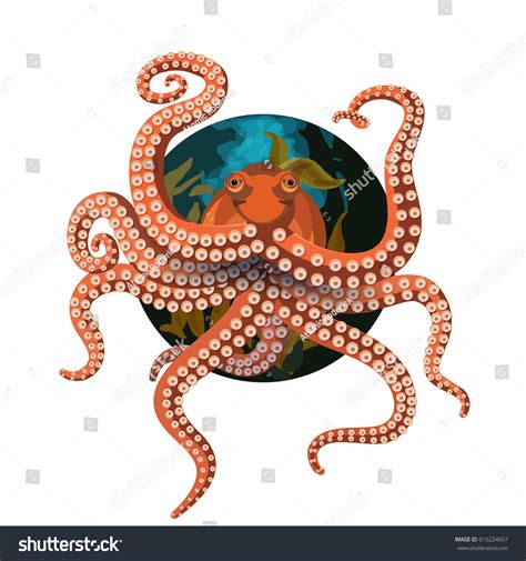 Seamingly Smiling Octopus On Circular Background Stock Vector Royalty