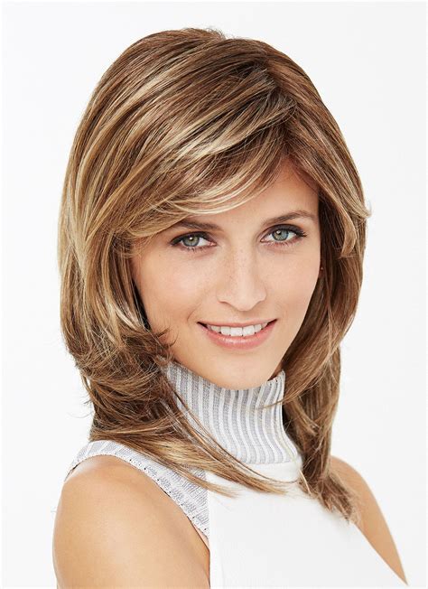 shoulder length straight layered synthetic hair wigs with side bangs