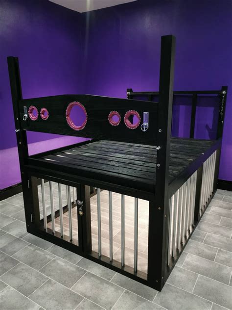Black Woden Bondage Sex Bed With Cage Bdsm Furniture Fetish Etsy Uk